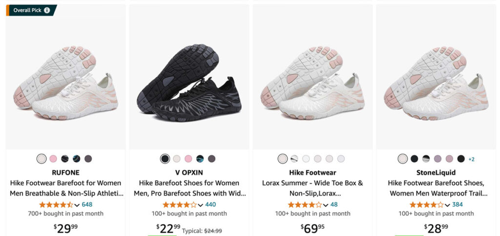 barefoot shoes on Amazon that look the same, but are sold by different brands