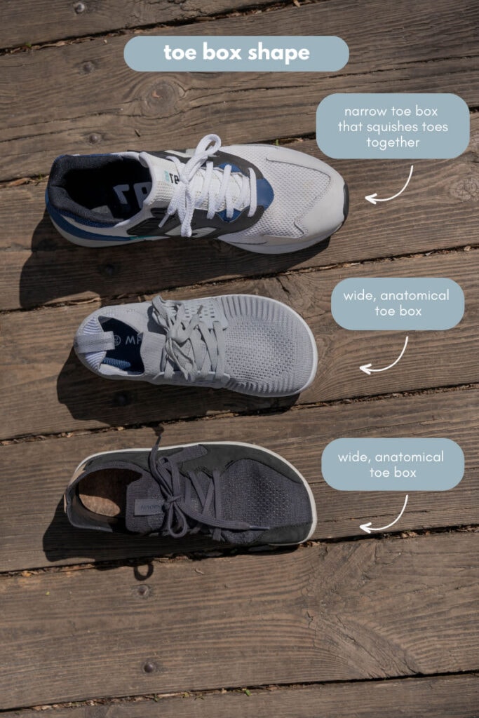 Barefoot shoes vs Conventional shoes toe box comparison