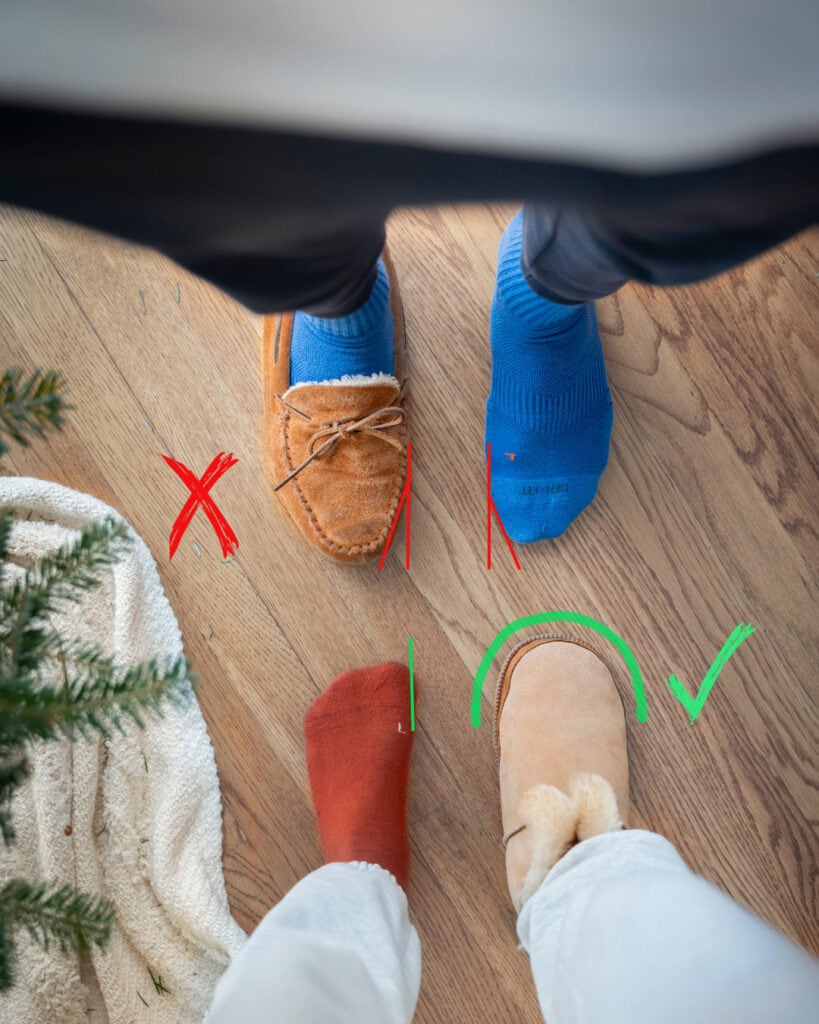 wide toe box on barefoot slippers vs narrow toe box on conventional slippers