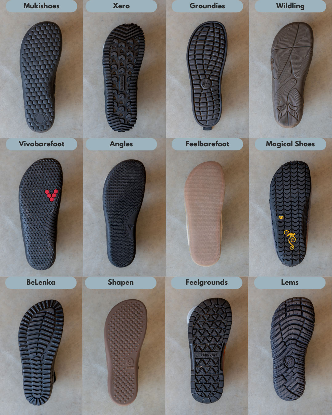 Width comparison of the soles of barefoot Chelsea boots