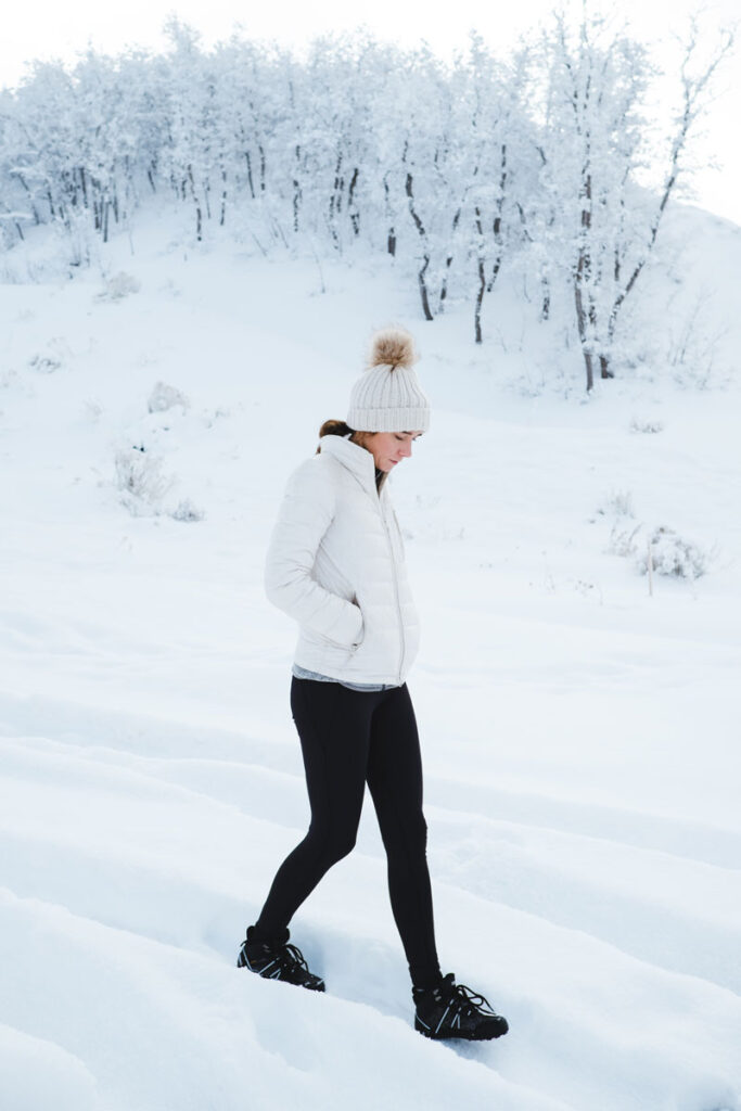 Wearing winter barefoot boots in the snow
