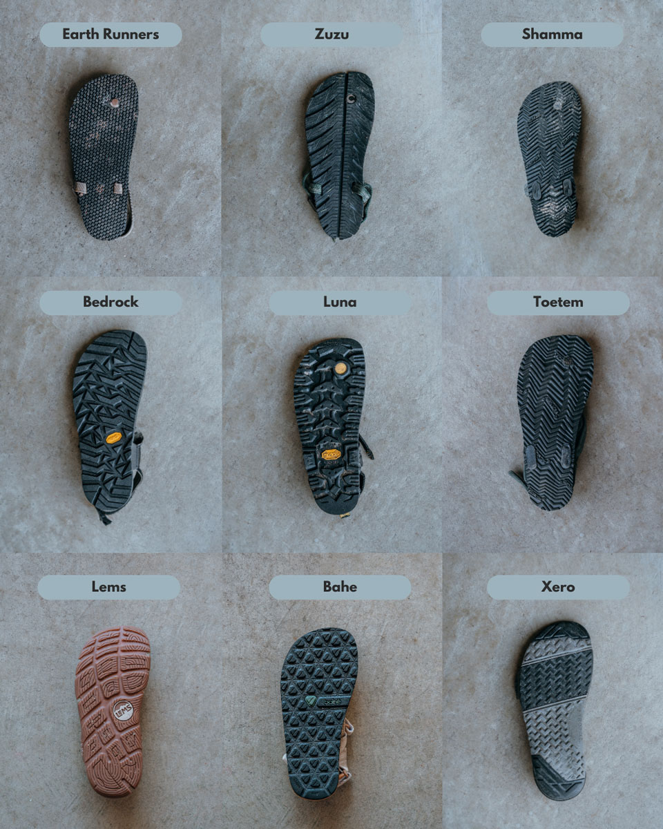 Barefoot Hiking Sandals Comparison - Soles