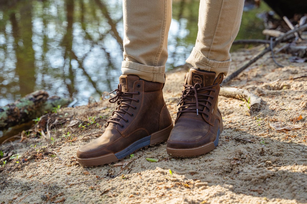 Lems Boulder Summit Boots are minimalist hiking boots with a rugged tread