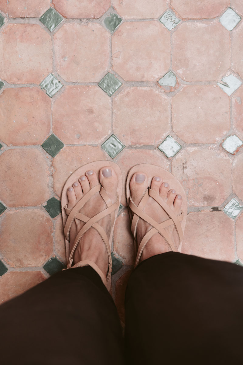 Wearing Laboo Leather barefoot sandals while traveling