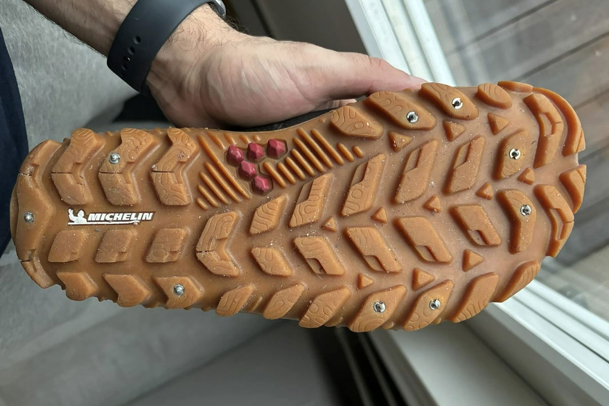 Vivobarefoot with mini ice spikes