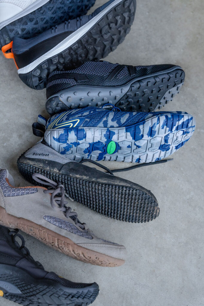 Mix of the best barefoot hiking shoes with grippy soles