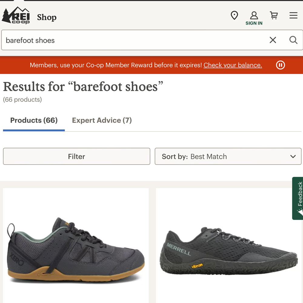 REI Coop sells barefoot shoes