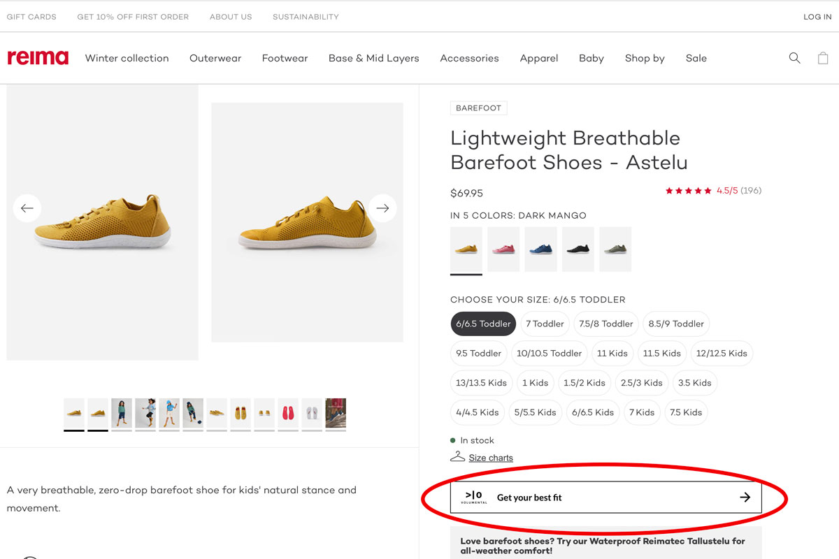 Measure feet with Volumental scanning tool