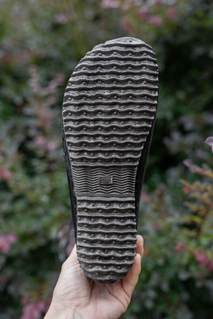 Textured sole on Saguaro Shoes Brisk barefoot rain boots