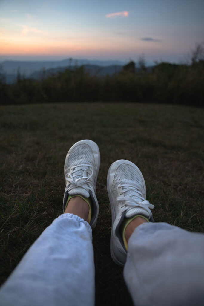 Wearing Bahe grounding shoes for hiking