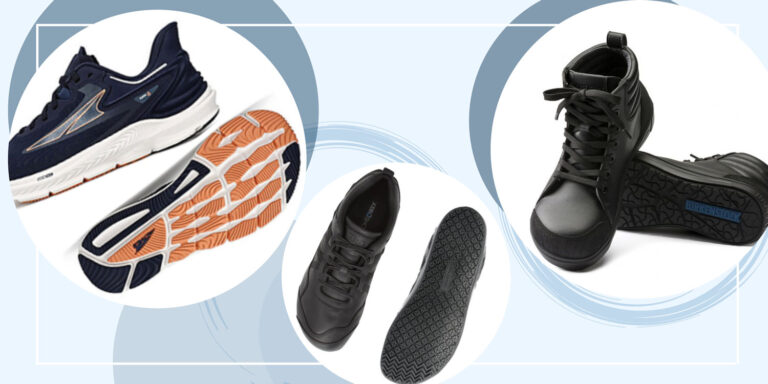 Wide toe box shoes for specific occupations, including steel toe and slip-resistant shoes