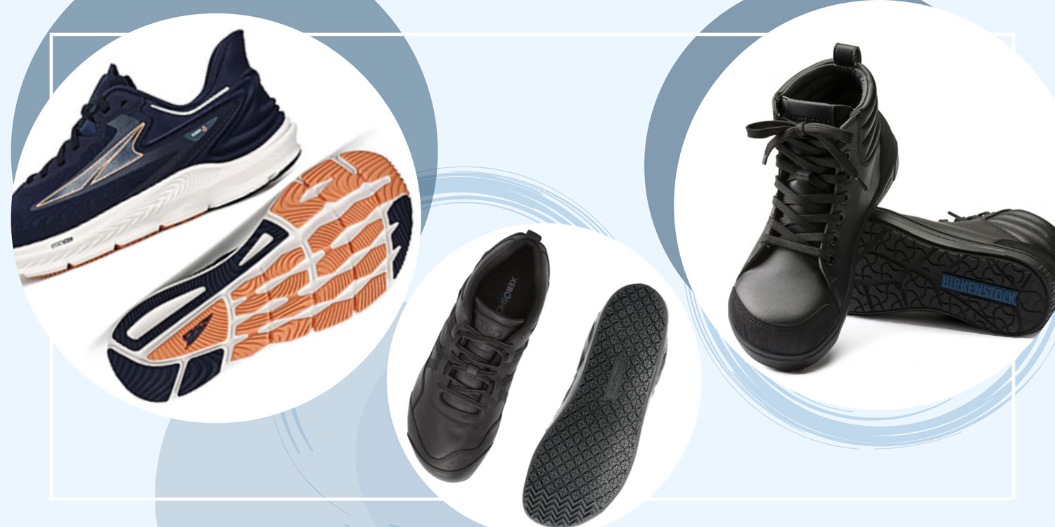 Wide toe box shoes for specific occupations, including steel toe and slip-resistant shoes