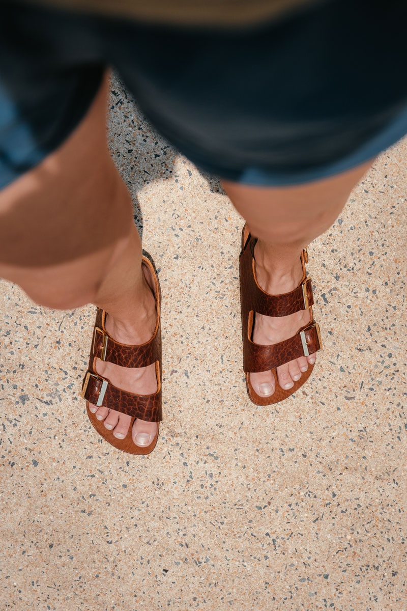 Wildstride barefoot sandals like Birkenstocks made from Buffalo leather in the USA