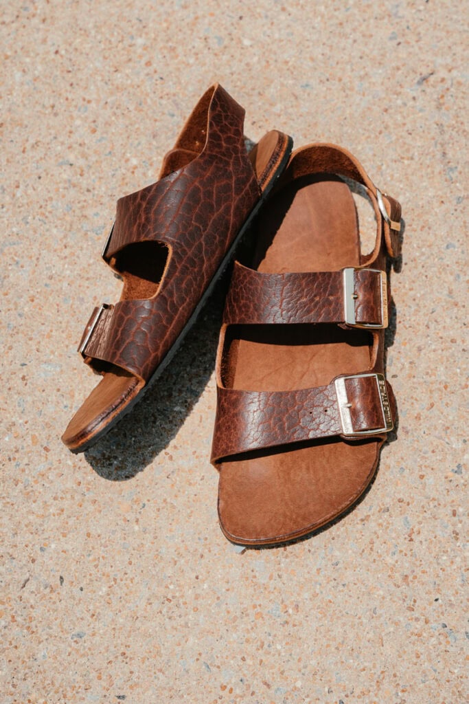 Wildstride barefoot sandals like Birkenstocks made from Buffalo leather in the USA