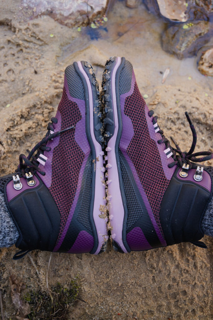 lower stack height of the Xero Shoes Scrambler mid barefoot hiking boots