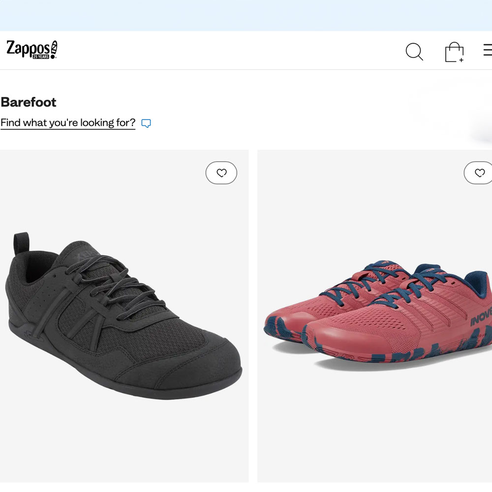 Barefoot shoes sold on Zappos